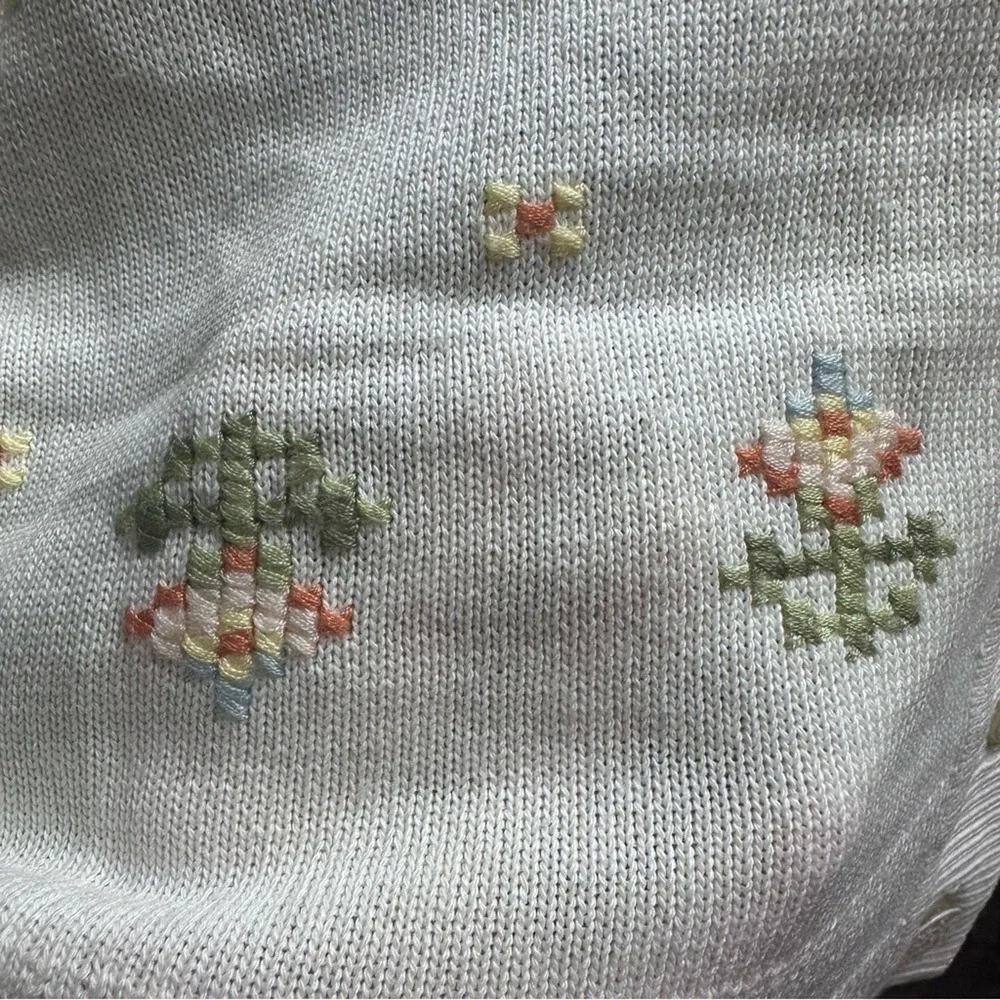 Vintage Inspired Women's‎ Sweater Button Cardigan Crop Cottage Floral Detail Sz
